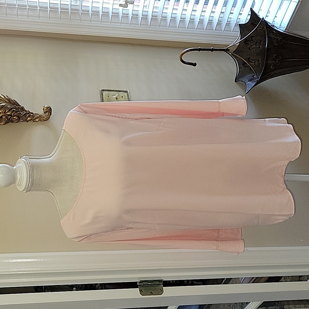Talbots pastel pink blouse round neck 3/4 bell sleeve side zip Polyester XL New
